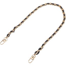 WADORN Braided Leather Purse Chain, 23.6 Inch Cowhide Leather Bag Strap Replacement Woven Thin Leather Handbag Handle with Swivel Buckles Shoulder Chain Accessories for Clutch Purse Wallet, Gold