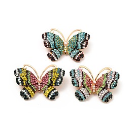 Honeyhandy Rhinestone Butterfly Lapel Pin with ABS Pearl Beaded, Golden Alloy Badge for Backpack Clothes, Cadmium Free & Lead Free, Mixed Color, 34x46.5x6mm, Pin: 0.8mm