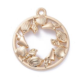 Honeyhandy Zinc Alloy Open Back Bezel Pendants, For DIY UV Resin, Epoxy Resin, Pressed Flower Jewelry, Flat Round with Ocean Animal, Light Gold, 34x30x4.5mm, Hole: 2.5mm