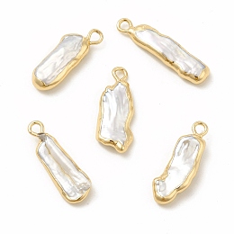 Honeyhandy Baroque Natural Keshi Pearl Pendants, Nuggets Charms, with Brass Loops, Light Gold, 19~23x5~8x3~4mm, Hole: 1.8~2mm