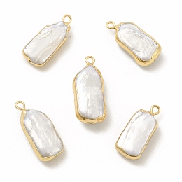 Honeyhandy Baroque Natural Keshi Pearl Pendants, Rectangle Charms, with Brass Loops, Light Gold, 21~25x9~11x5~8mm, Hole: 1.8mm