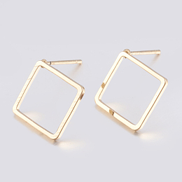 Honeyhandy Brass Stud Earring Findings, Long-Lasting Plated, Rhombus, Light Gold, 16.5x16.5mm, Pin: 0.8mm