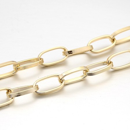 Honeyhandy Aluminium Paperclip Chains, Flat Oval, Drawn Elongated Cable Chains, for DIY Jewelry Making, Unwelded, Light Gold, 15.5x8x1mm