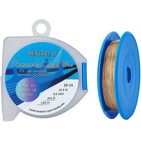 BENECREAT 28 Gauge 393 Feet/131 Yard Gold Jewelry Wire Tarnish Resistant Copper Wire for Jewelry Beading Craft Making