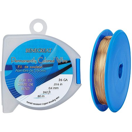 BENECREAT 26 Gauge 262 Feet/87 Yard Gold Jewelry Wire Tarnish Resistant Copper Wire for Jewelry Beading Craft Making