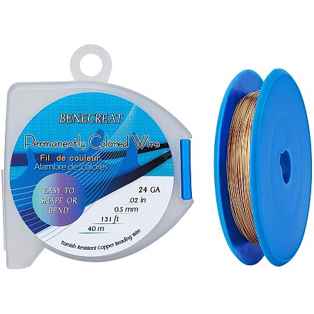 BENECREAT 24 Gauge 130 Feet/43 Yard Gold Jewelry Wire Tarnish Resistant Copper Wire for Jewelry Beading Craft Making