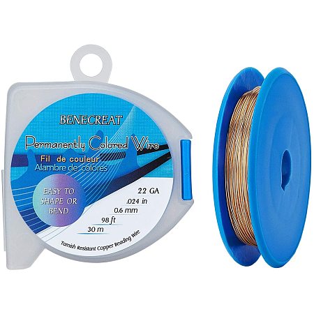BENECREAT 22 Gauge 98 Feet/32 Yard Gold Jewelry Wire Tarnish Resistant Copper Wire for Jewelry Beading Craft Making