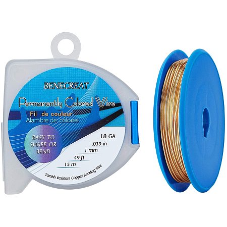 BENECREAT 18 Gauge 49 Feet/16 Yard Gold Jewelry Wire Tarnish Resistant Copper Wire for Jewelry Beading Craft Making