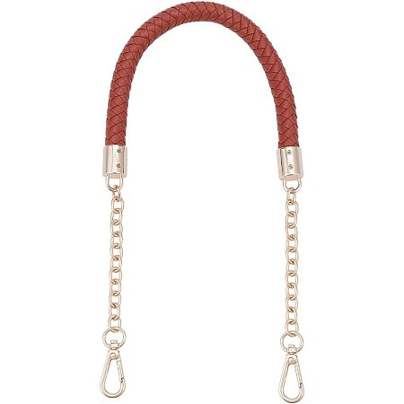 WADORN Leather Purse Handle Chain, 23.8 Inch PU Leather Braided Bag Chain Handle Short Handbag Handles Leather Shoulder Strap with Gold Swivel Buckles DIY Handmade Bag Making Accessories, Red Brown