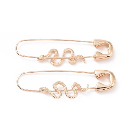 Honeyhandy Alloy Safety Pin with Snake Hoop Earrings for Women, Light Gold, 50x14x3mm, Pin: 0.6mm