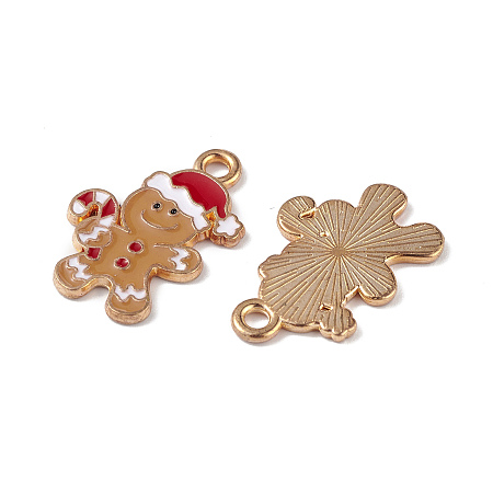 Honeyhandy Christmas Alloy Enamel Pendants, Gingerbread Man Charm, Light Gold, Camel, 20x13x1mm, Hole: 2mm