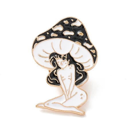 Honeyhandy Mushroom Girl Enamel Pin, Cartoon Alloy Brooch for Backpack Clothes, Light Gold, Black, 36x25x2mm