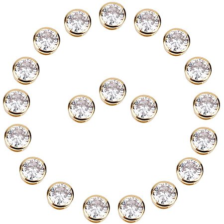 Pandahall Elite 30pcs 8mm Brass Cubic Zirconia Pendant 4x1mm Hole Charms Light Gold Plated Loose Charms Flat Round Bracelet Necklace Connector Pendants for DIY Jewelry Making