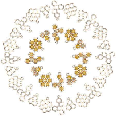 arricraft About 90 Pcs Honeycomb Pendants, 3 Sizes Open Back Pendants Alloy Light Gold Honeycomb Bee Charms for DIY Resin Pressed Flower Jewellery Making