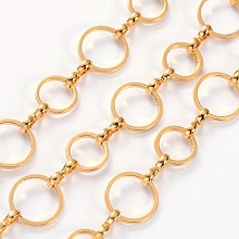 Honeyhandy Brass Chains, Unwelded, with Spool,  Golden,  about 8 and 10mm in diameter,  1mm thick, about 32.8 Feet(10m)/roll