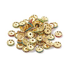 Honeyhandy Grade A Brass Rhinestone Spacer Beads, Basketball Wives Spacer Beads for Jewelry Making, Rondelle, Golden, Nickel Free, Assorted Colors, about 12mm in diameter, 4mm thick, hole: 2.5mm