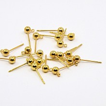 Honeyhandy Brass Ball Post Ear Studs, Stud Earring Findings, with Loop, Golden, 15x4mm, Hole: 1mm