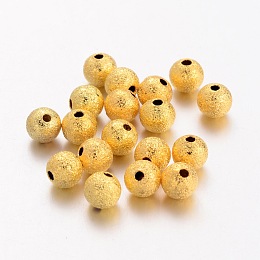 Honeyhandy Brass Textured Beads, Nickel Free, Round, Golden Color, Size: about 6mm in diameter, hole: 1mm