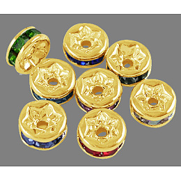 Honeyhandy Brass Grade A Rhinestone Spacer Beads, Golden Plated, Rondelle, Nickel Free, Mixed Color, 4x2mm, Hole: 0.8mm