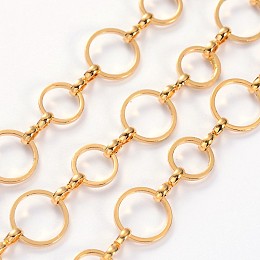 Honeyhandy Brass Chains, Unwelded,  Golden,  about 8 and 10mm in diameter,  1mm thick