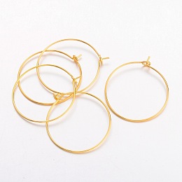 Honeyhandy Brass Wine Glass Charm Rings Hoop Earrings, Golden, Nickel Free, 20 Gauge, 25x0.8mm