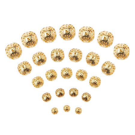 ARRICRAFT 1 Bag Round Golden Color Iron Filigree Beads, Nickel Free, Size: about 6-16mm in diameter, 6-15mm thick, hole: 1-6mm, about 200g/bag