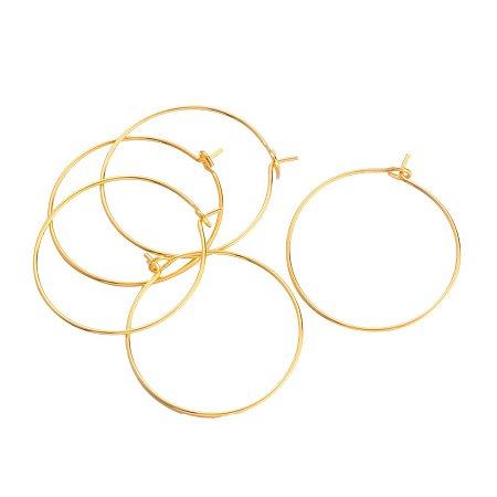 NBEADS 1000Pcs Brass Wine Glass Charm Rings Hoop Earrings, Plated in Golden, Nickel Free, about 25mm in diameter, 0.8mm thick