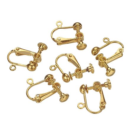 NBEADS 300Pcs Brass Screw Clip Earring Converter, for non-pierced ears, Golden, Nickel Free, about 13.5mm wide, 17mm long, 5mm thick, hole: about 1.2mm