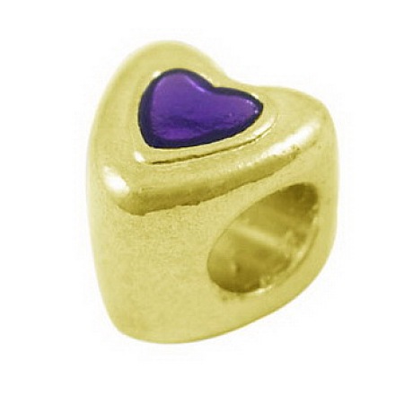 Honeyhandy Metal Alloy European Beads, Mother's Day Gifts Making, Lead Free and Cadmium Free & Nickel Free, Heart, Golden, about 9mm long, 8.5mm wide, 9mm thick, hole: 4.5mm