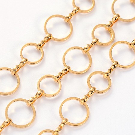 Honeyhandy Brass Chains, Unwelded,  Golden,  about 8 and 10mm in diameter,  1mm thick