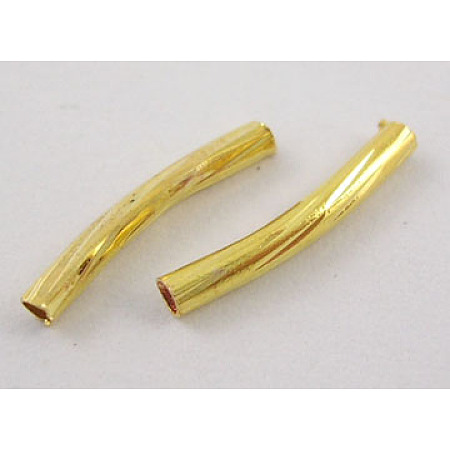 Honeyhandy Tube Beads, Curved, Brass, Golden Color, Nickel Free, 2mmx15mm, hole: about 1.2mm