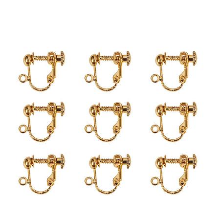 ARRICRAFT 10pcs Golden Brass Clip-on Earring Components for Non-pierced Ears Size 17x13.5x5mm Nickel Free