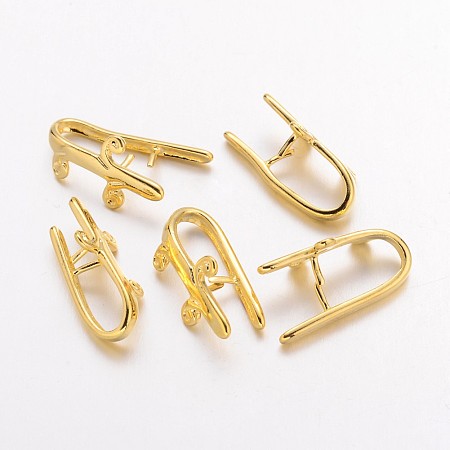 Honeyhandy Golden Plated Brass Ice Pick Pinch Bails, Nickel Free, about 10mm wide, 18mm long, 2mm thick