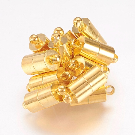 Honeyhandy Brass Magnetic Clasps, Nickel Free, Column, Golden, 16x6mm, Hole: 1.5mm