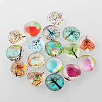 ARRICRAFT Tree of Life Printed Half Round/Dome Glass Flatback Cabochons, Mixed Color, 12x4mm