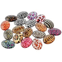 Arricraft 100pcs Leopard Printed Glass Cabochons 25x18mm Flat Oval Round Cabochon Beads for Scrapbooking Embellishment DIY Jewelry Making