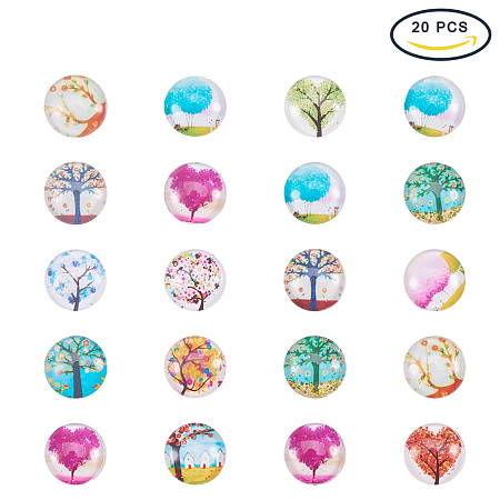 PandaHall Elite 20pcs 12mm Tree of Life Printed Half Round Dome Glass Cabochons for Jewelry Making