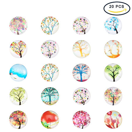 PandaHall Elite 20pcs 14mm Tree of Life Printed Half Round Dome Glass Cabochons for Jewelry Making