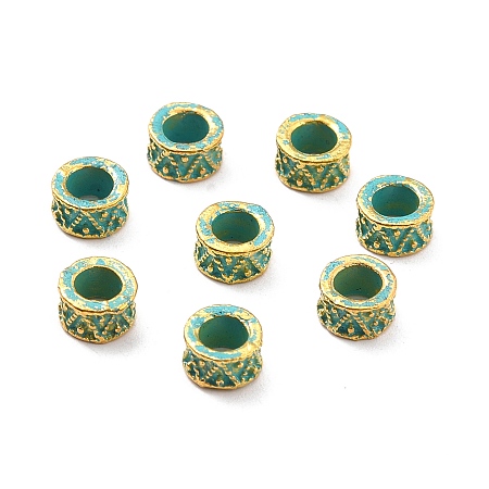 Honeyhandy Tibetan Style Alloy Beads, Column, Golden & Green Patina, 6x3.5mm, Hole: 3.5mm