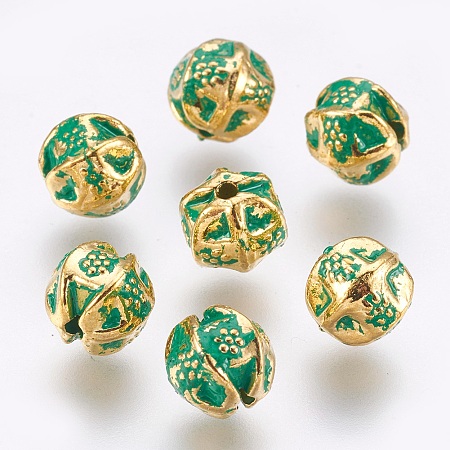 Tibetan Style Alloy Beads, Round, Golden & Green Patina, 7.5mm, Hole: 1mm