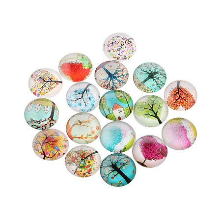 NBEADS 10 Pcs 15mm Mixed Color Half Round/Dome Flatback Glass Cabochons Tree of Life Printed for Jewelry Making