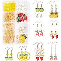 SUNNYCLUE 1 Box DIY 8 Pairs Fruit Themed Earring Making Kits Strawberry Cherry Flower Enamel Charms Pendants Glass Pearl Beads & Earring Hooks for Beginners