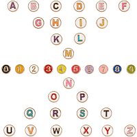 SUNNYCLUE 1 Box 36Pcs 2 Sets Alphabet Letter Number Loose Beads Alloy Enamel A-Z Flat Round Charms Colorful Spacer Beads 0-9 Pendants Wholesale for DIY Bracelet Necklace Jewellery Making