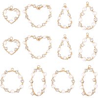 SUPERFINDINGS 12pcs 4 Styles Brass Wire Wrapped Crystal Heart Teardrop Ring Oval Rhinestone Pendants with ABS Plastic Imitation Pearl Dangle Charms Jewelry Making Accessories