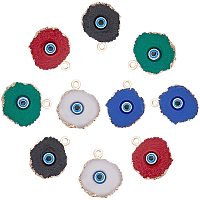SUPERFINDINGS 10pcs 5 Colors Flat Round Evil Eye Pendants Druzy Resin Evil Eye Charms with Edge Light Gold Plated Iron Loops for DIY Necklace Bracelet Making,Hole:1.8mm