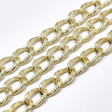 Honeyhandy Aluminium Curb Chains, Textured, with Spool, Unwelded, Light Gold, 15x10x2mm, about 65.61 Feet(20m)/roll