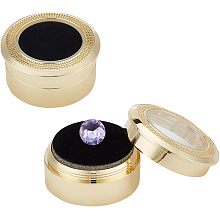 BENECREAT 2pcs Diamond Display Case Gemstone Display Box Light Gold Stainless Steel Loose Diamond Storage Boxes with Clear Window, Cushion for Jewelry Container, 1.28x0.65