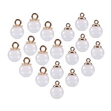 PandaHall Elite 30pcs 16mm Mini Clear Glass Globe Bottle Wish Glass Ball Bottles for DIY Pendant Charms Stud Earring Making, 30pcs 9mm Round & Flower Cap