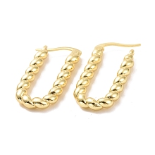 Honeyhandy Brass Twist Rope Rectangle Hoop Earrings for Women, Cadmium Free & Lead Free, Light Gold, 28x14x3mm, Pin: 0.8mm