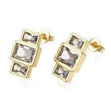 Honeyhandy Cubic Zirconia Rectangle Dangle Stud Earrings, Real 18K Gold Plated Brass Jewelry for Women, Nickel Free, Clear, 14.5x8.5mm, Pin: 0.8mm